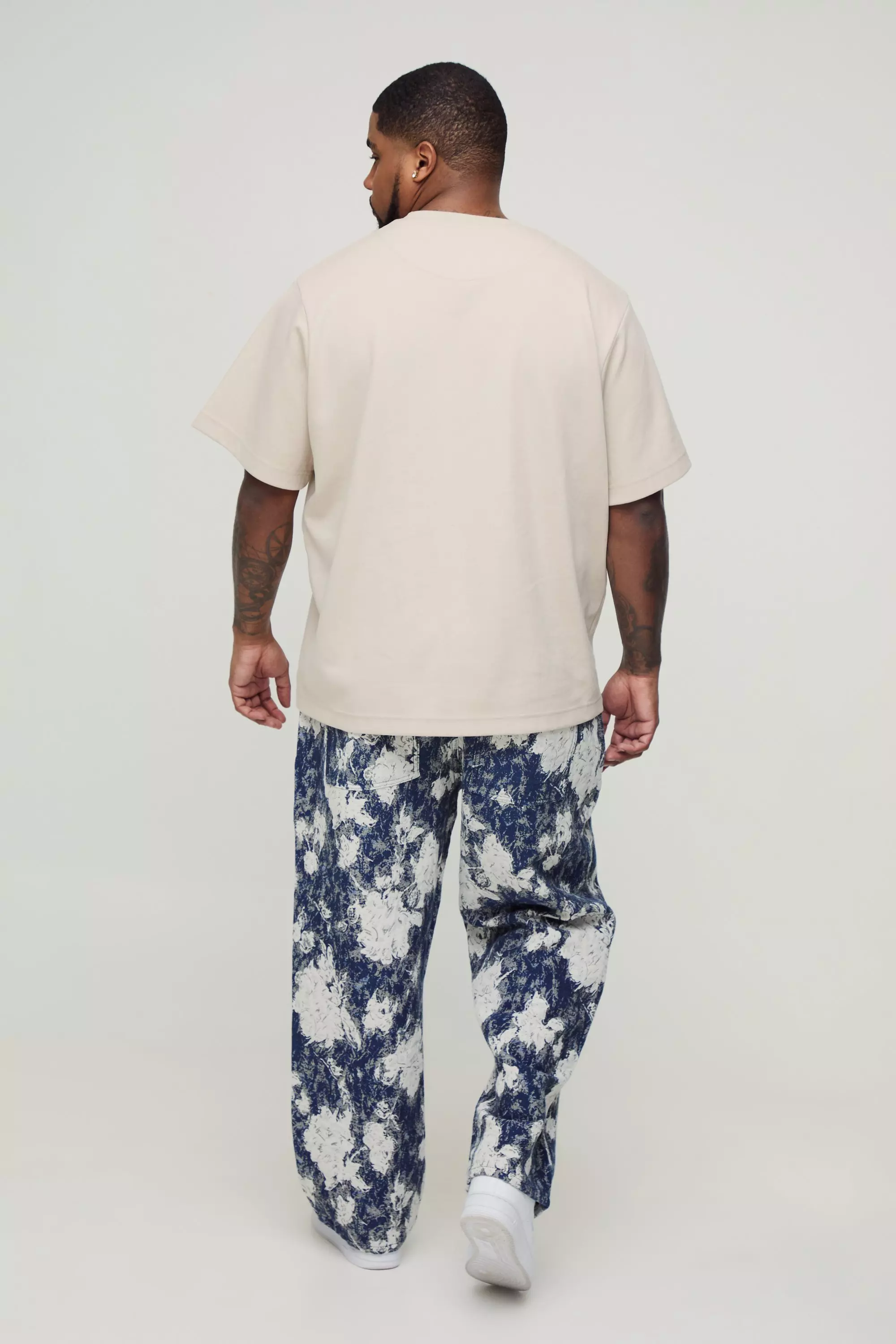 Plus Relaxed Fit Tapestry Pants boohooMAN USA